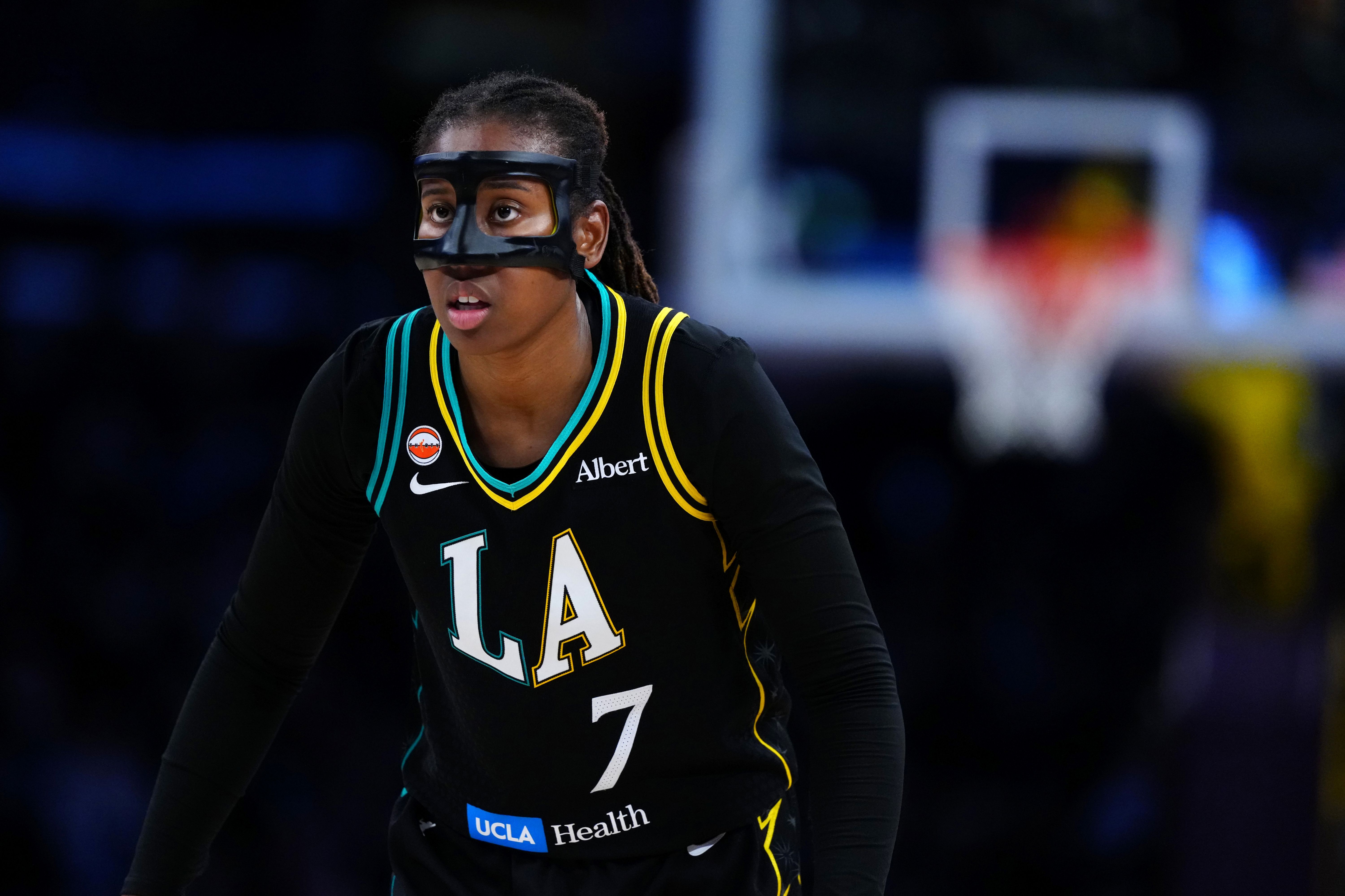 LA Sparks guard Ariel Atkins reacts as we make our best Storm vs. Sparks prediction.