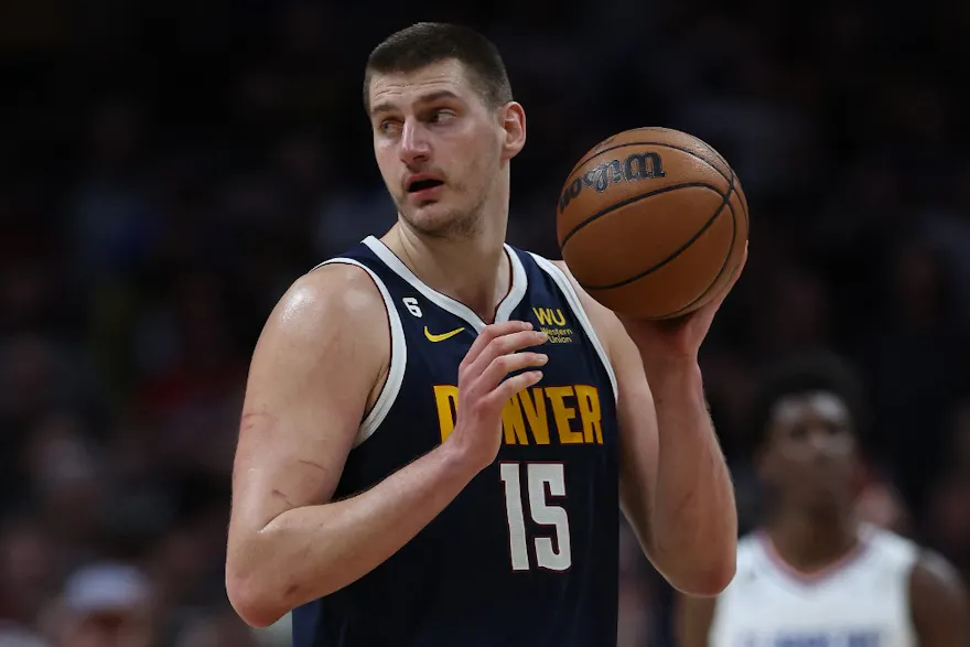 Nikola Jokic of the Denver Nuggets plays the Los Angeles Clippers in the fourth quarter.