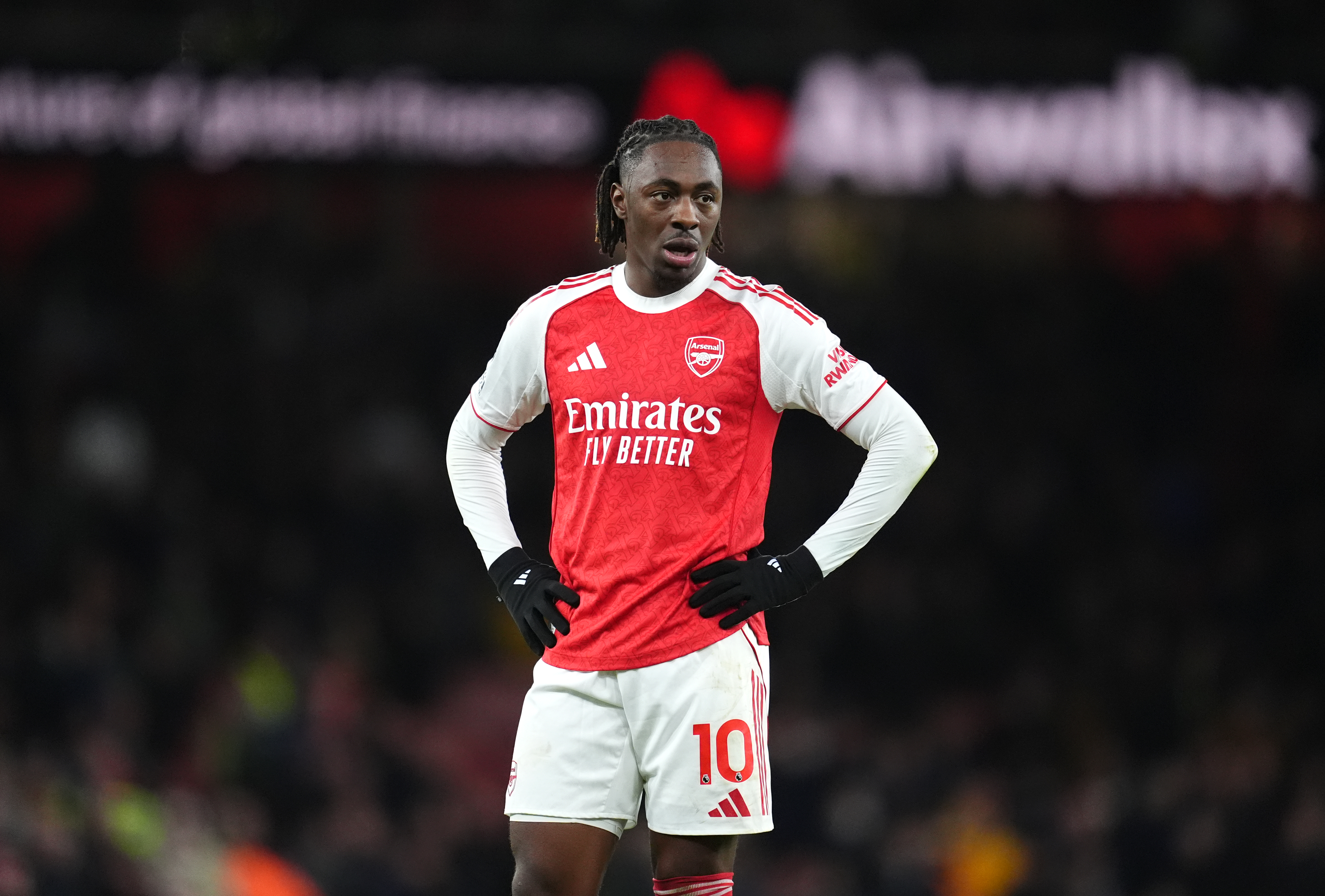 Arsenal's Eberechi Eze looks on as we provide our Aston Villa vs. Arsenal prediction