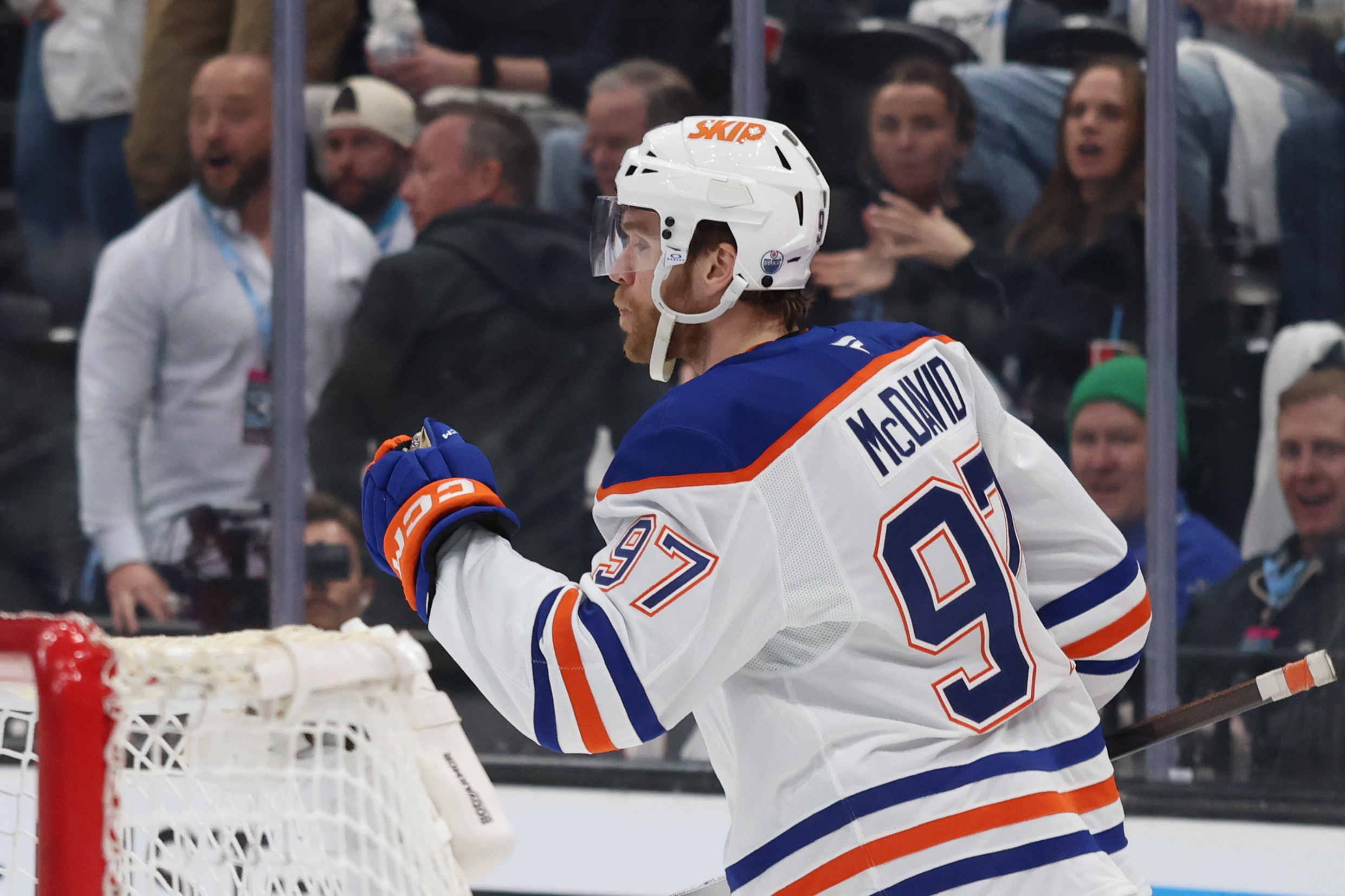 Edmonton Oilers center Connor McDavid celebrates a goal as we look at the 2027 Hart Trophy odds