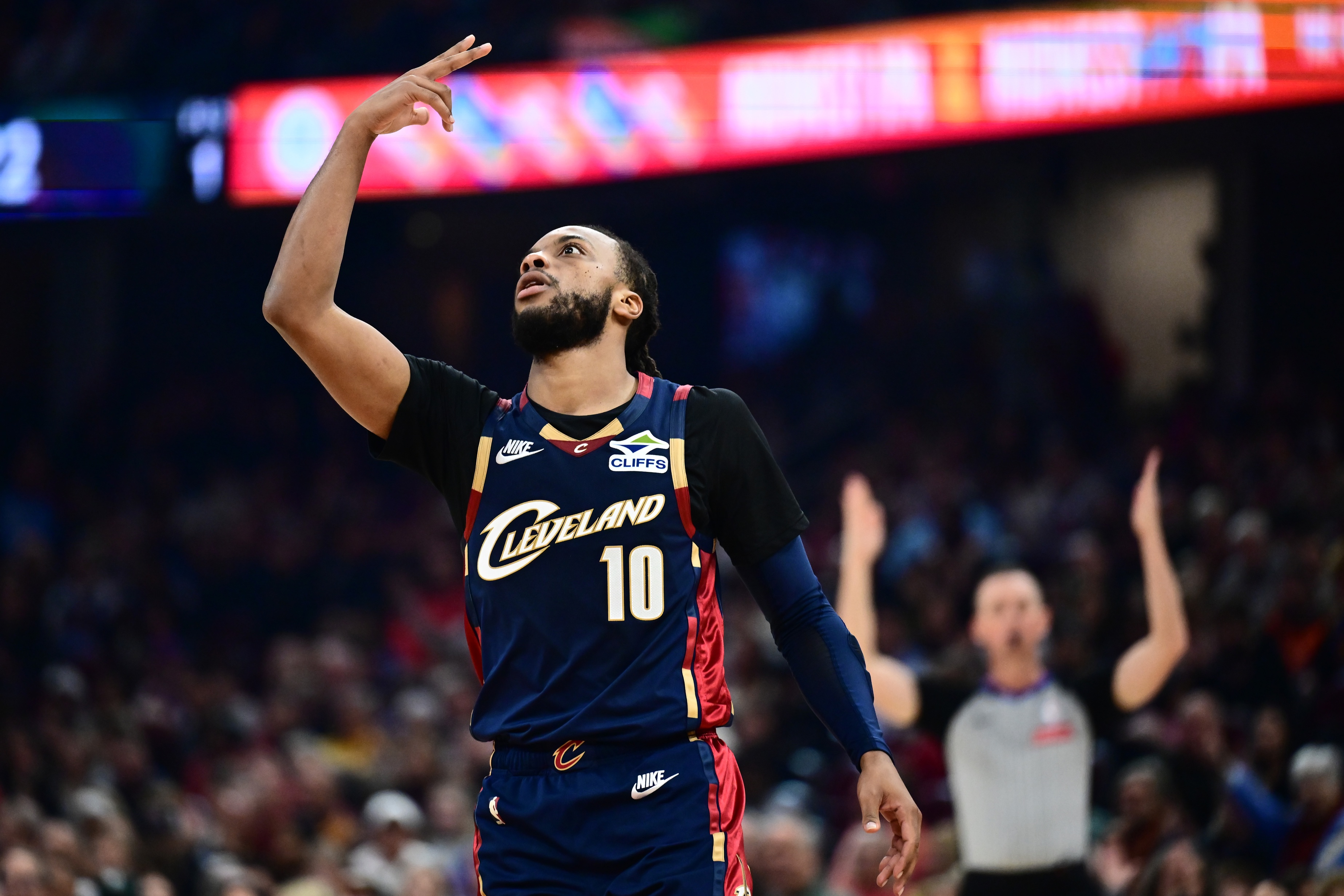 Cleveland Cavaliers guard Darius Garland celebrates as we offer our NBA best bets today. 