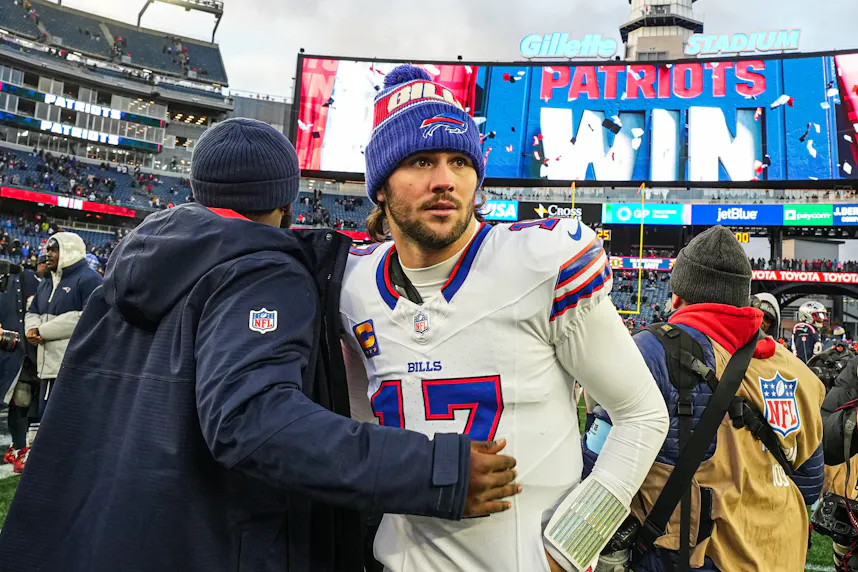 Buffalo Bills quarterback Josh Allen on the field as we examine the NFL MVP odds after Week 18.