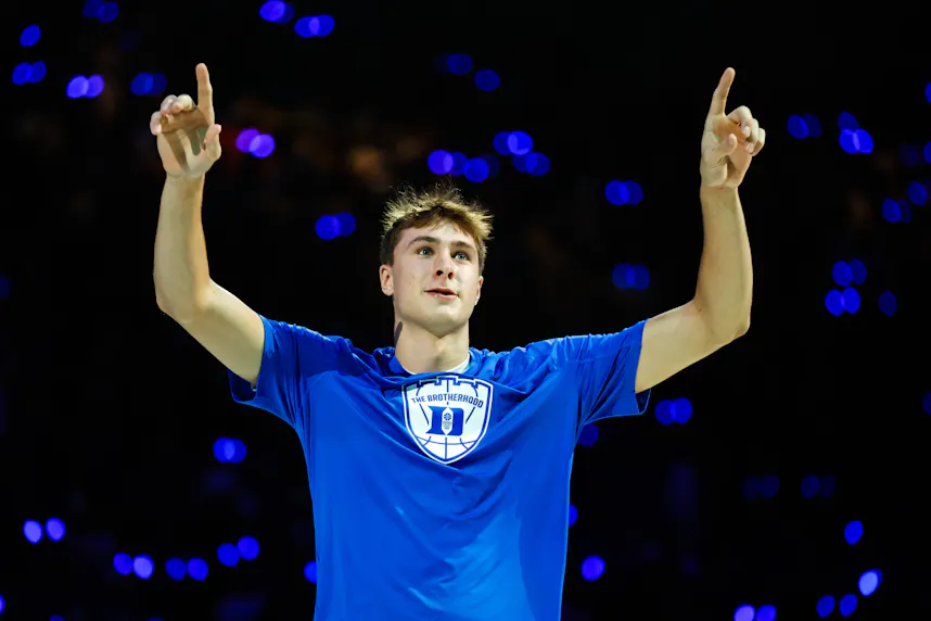 Duke Blue Devils guard Cooper Flagg (2) is introduced to the fans as we look at our college basketball best bets for Monday