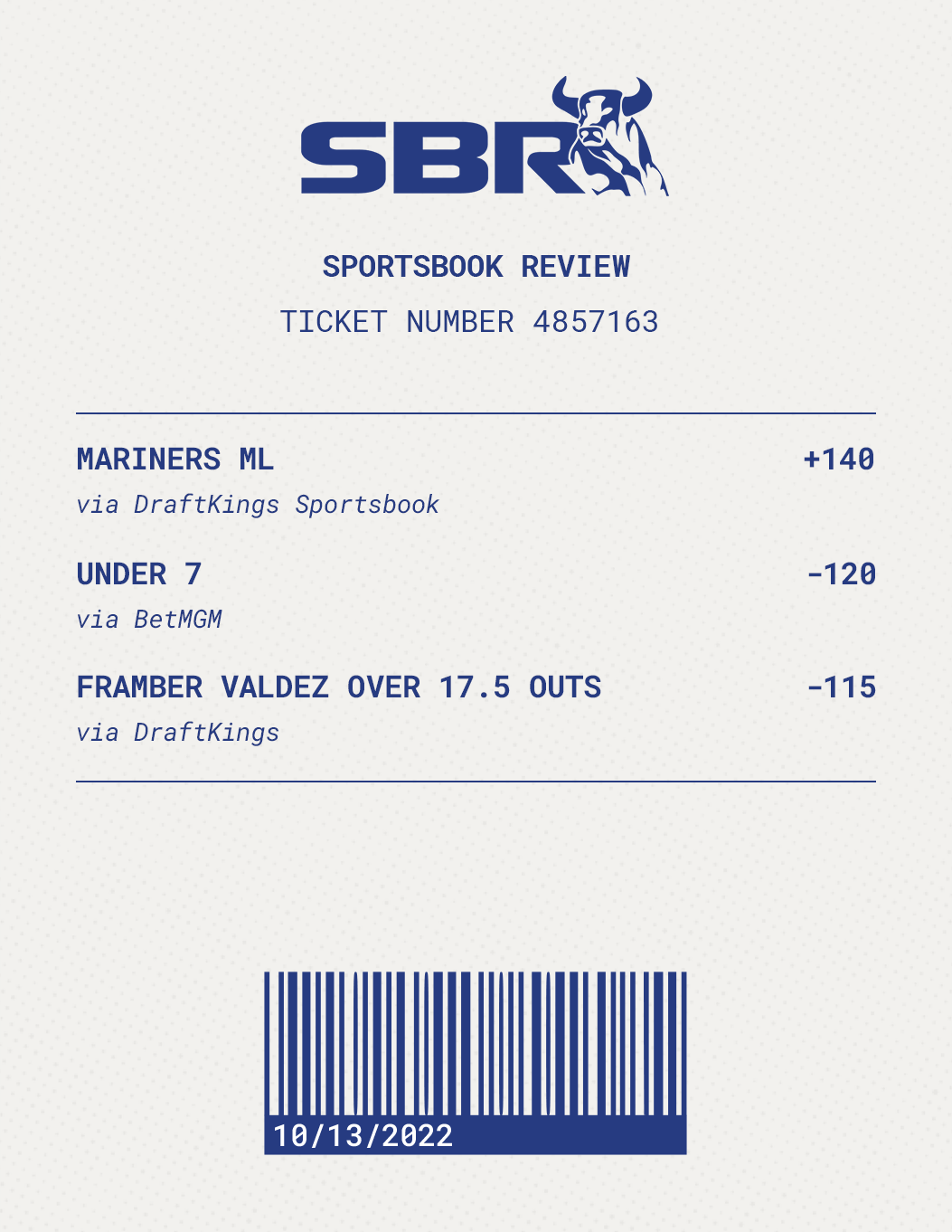 Sbr Betting TicketThree Picks