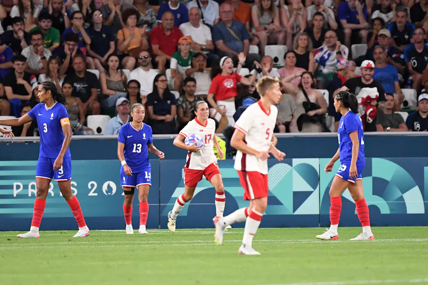 Jessie Fleming during Women's Paris 2024 Olympic Games match between France and Canada as we provide picks and predictions for the final group encounter between Colombia and Canada.