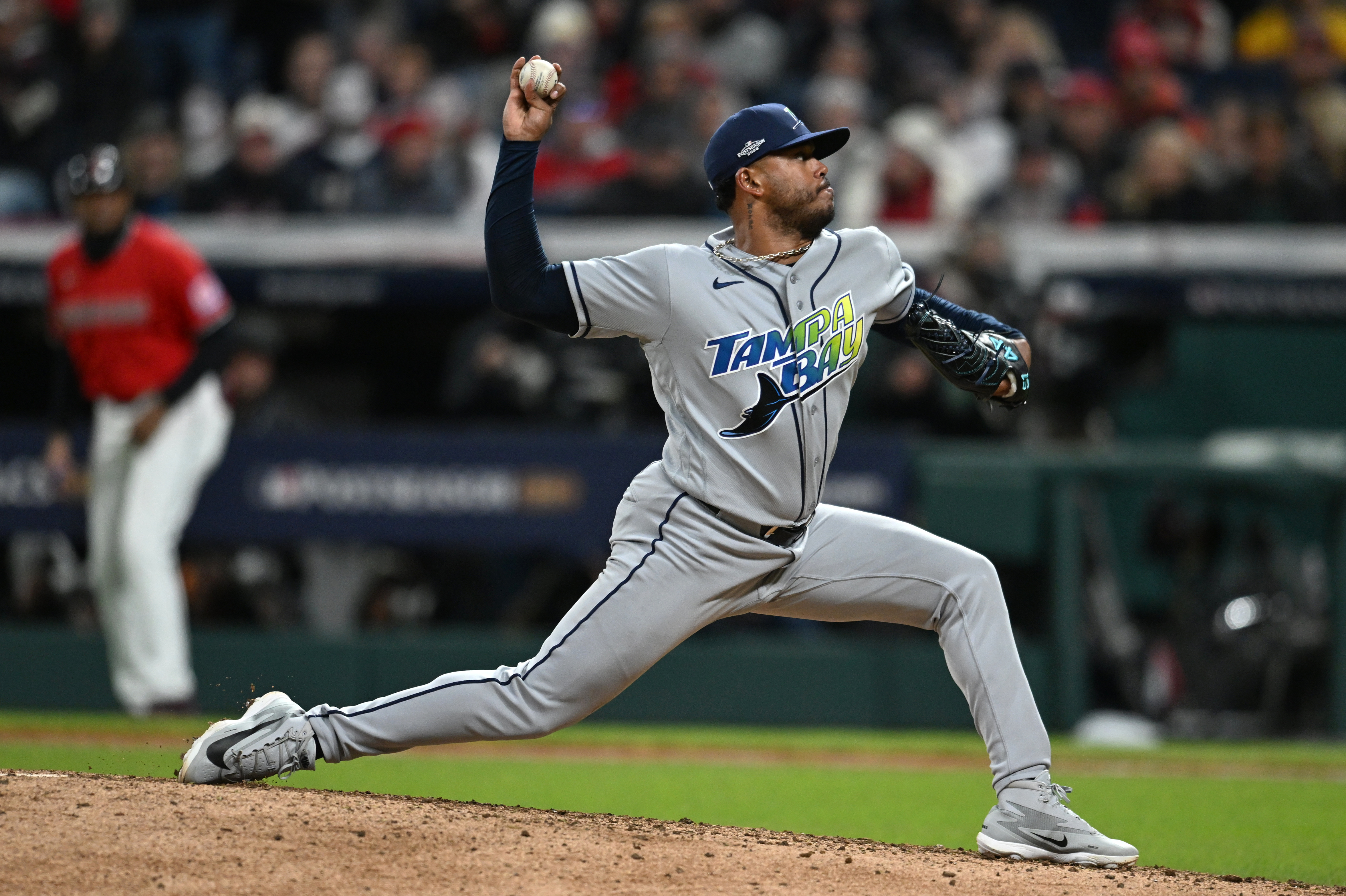 Pictured: Freddy Peralta in action as we break down our Guardians vs. Rays Game 6 Prediction & Picks. Photo by Ken Blaze-Imagn Images.