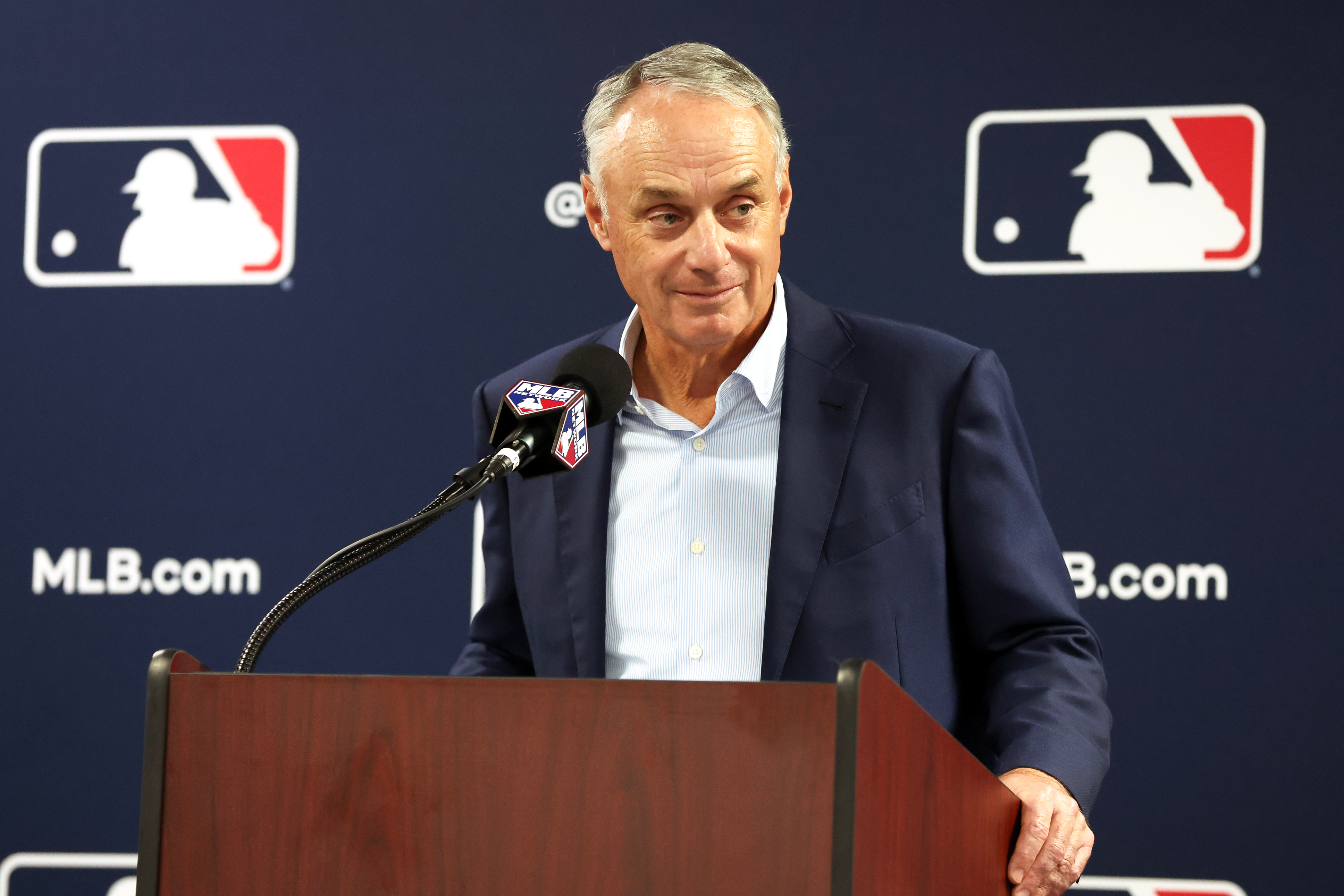 MLB commissioner Rob Manfred talks with media as we look at the requests from the Senate on MLB betting scandals
