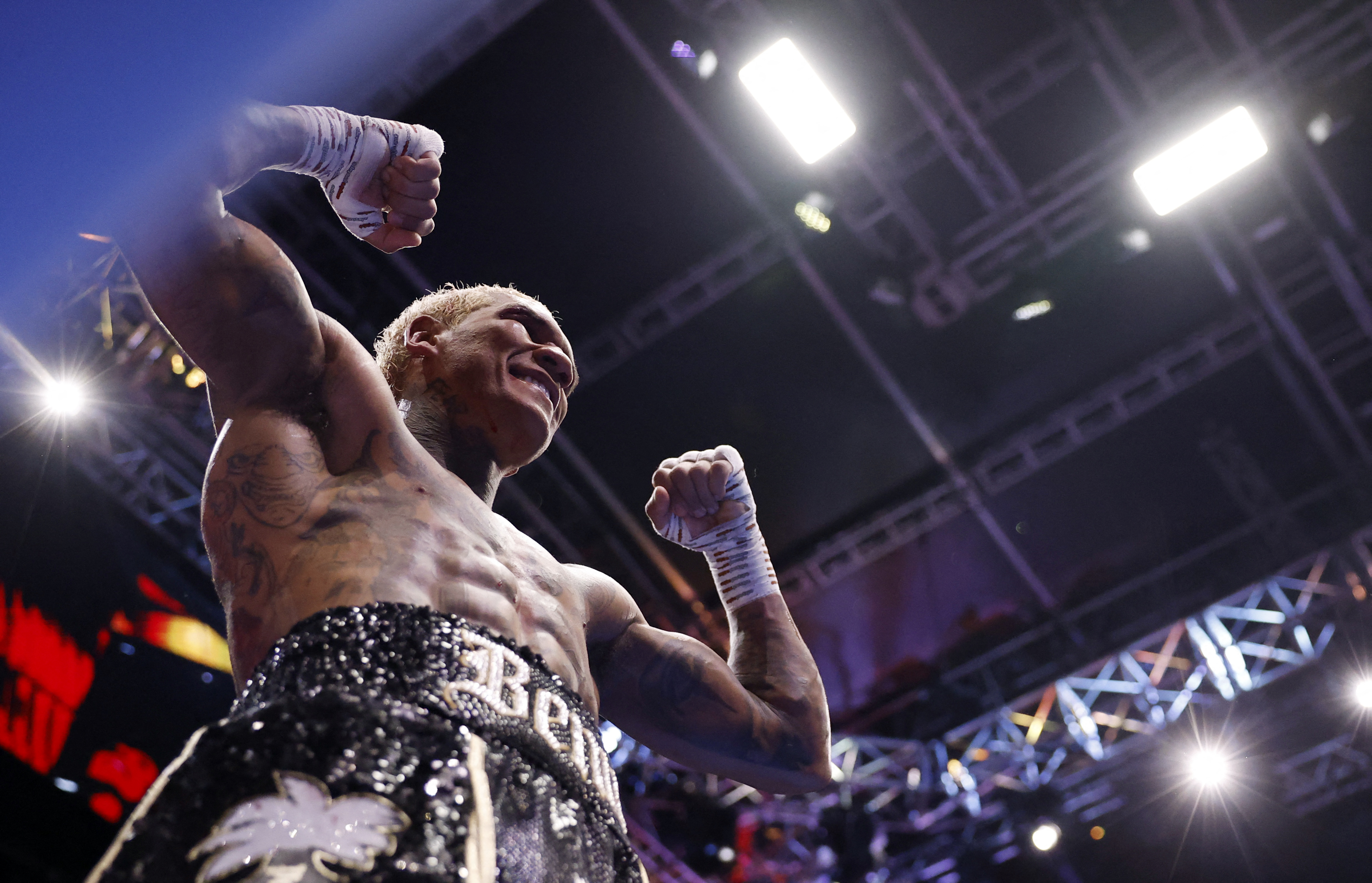 Conor Benn celebrates after winning a fight as we make our best Ryan Garcia vs. Conor Benn prediction