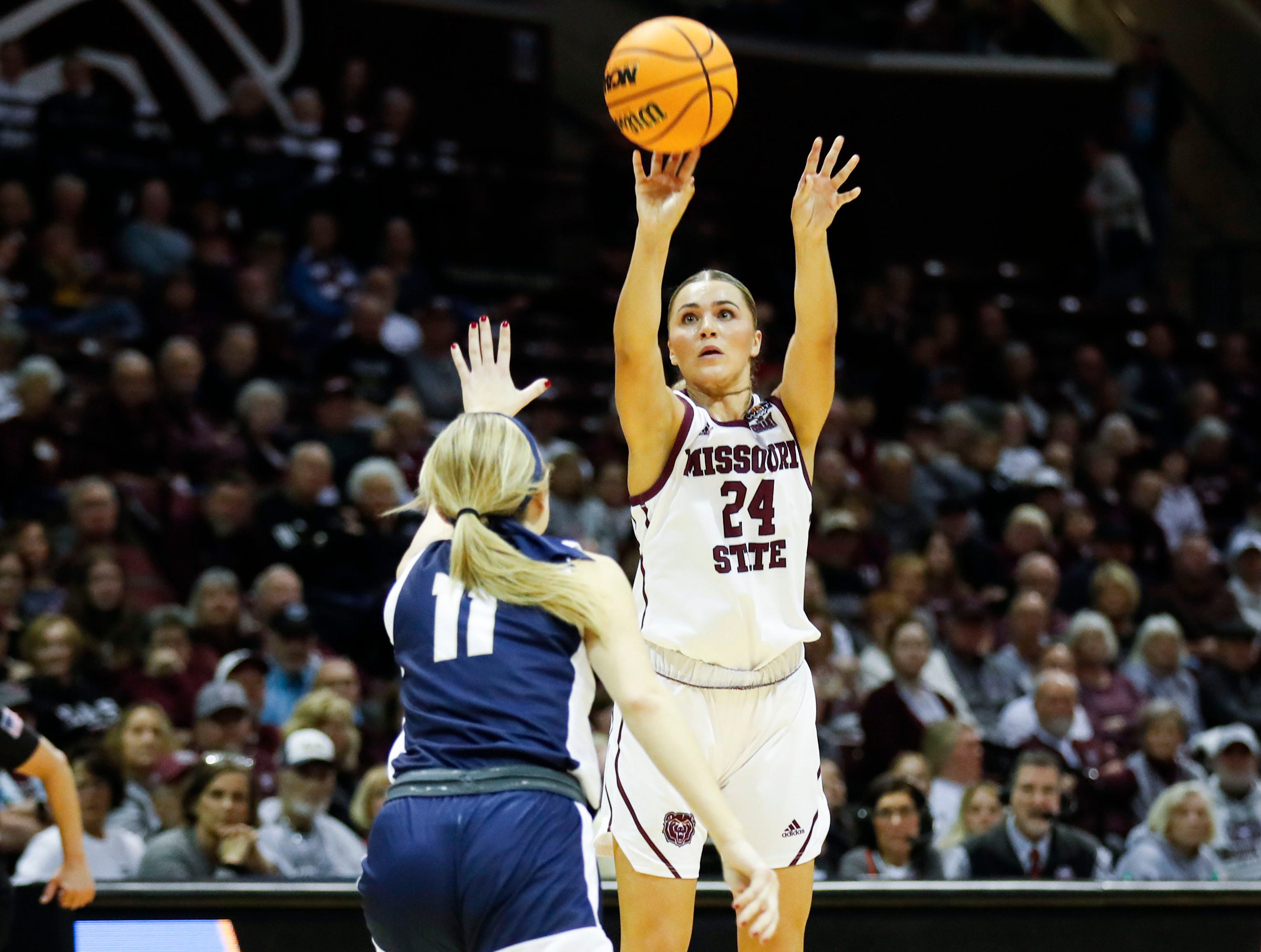 Missouri State Lady Bear Kaemyn Bekemeier shoots as we look at the impact of Missouri sports betting on college athletes.