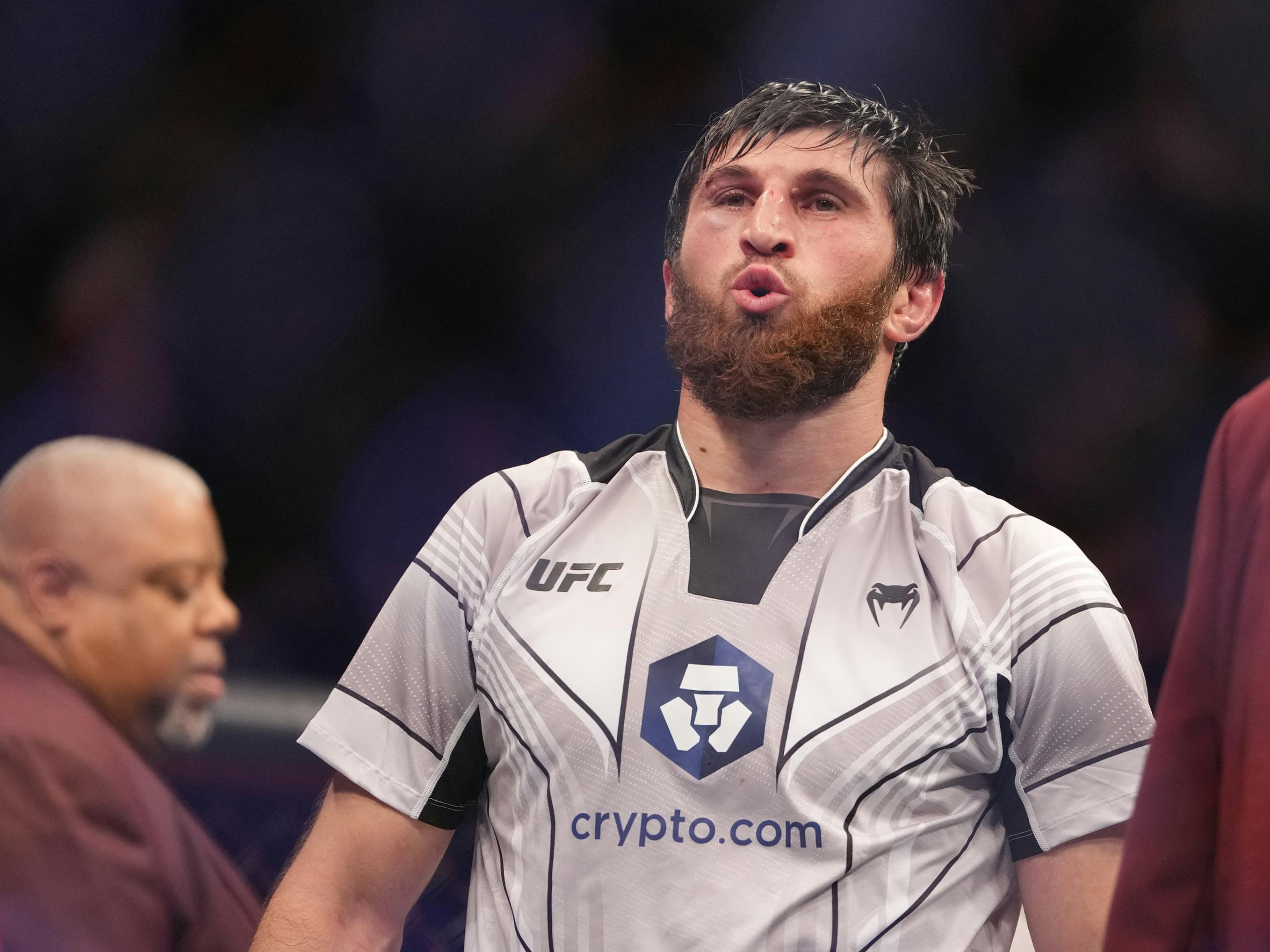 Magomed Ankalaev reacts after the fight as we look at the best UFC 308 odds.