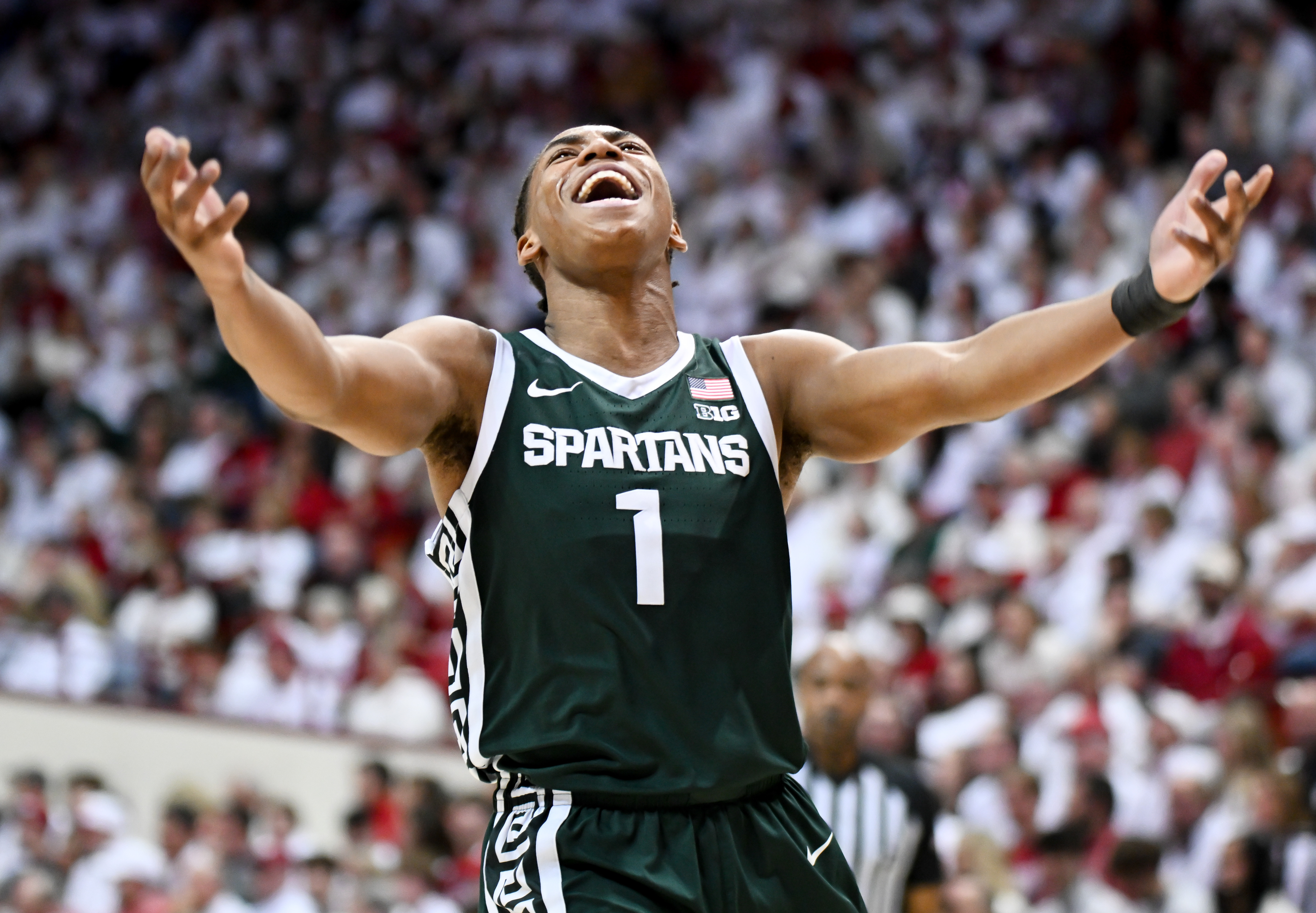 Michigan State Spartans guard Jeremy Fears Jr. celebrates as we make our best North Dakota State vs. Michigan State prediction.