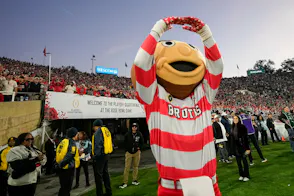 Ohio State Buckeyes mascot Brutus cheers as we look at Ohio sportsbook financials for November 2024.