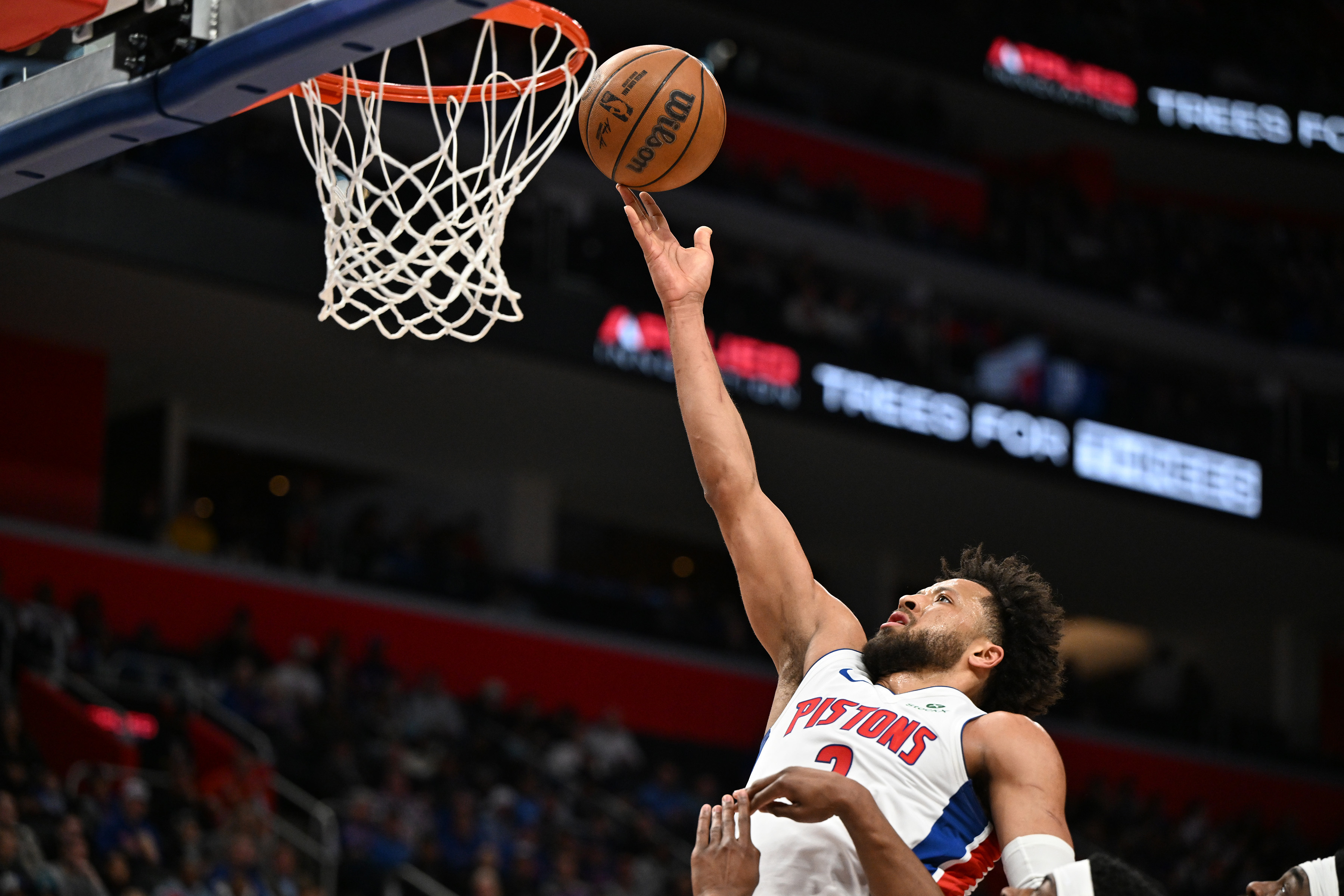 Detroit Pistons guard Cade Cunningham - who's featured in my NBA player props - puts in a layup.