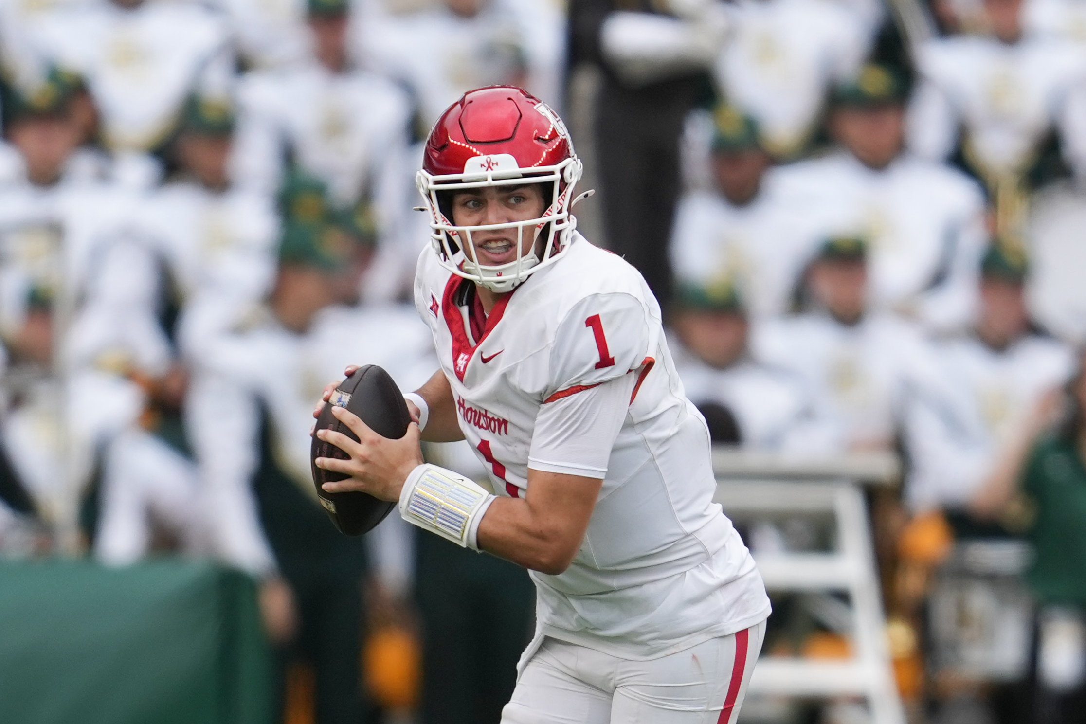 Houston Cougars quarterback Conner Weigman (1) in action as he is featured in our LSU vs. Houston player props.