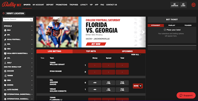 Bally Bet sportsbook homepage<br>