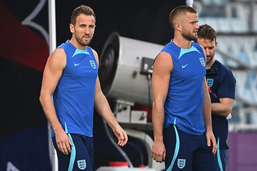 England's Harry Kane and Eric Dier take part in a training session ahead of match against Iran. 