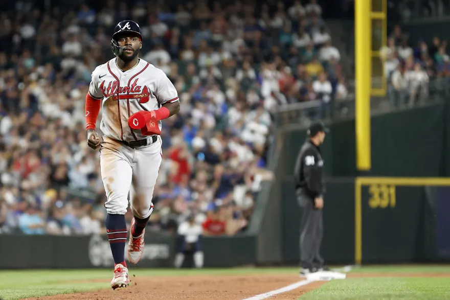 Michael Harris II of the Atlanta Braves scores a run against the Seattle Mariners during the fourth inning.