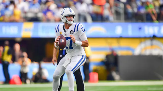 Indianapolis Colts quarterback Daniel Jones (17) prepares to throw the ball as we look at our clutch QB power rankings