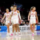 Celeste Taylor #12 of the Ohio State Buckeyes, Taiyier Parks, Rikki Harris, Jacy Sheldon, and Emma Shumate walk up the court as we look at the sportsbook financials for the Buckeye State in March 2024