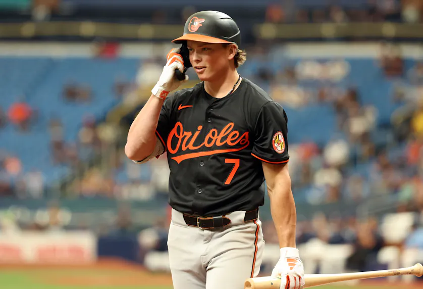 Baltimore Orioles second base Jackson Holliday walks back to the dugout as we look at the Maryland sports betting financial report from July 2024.