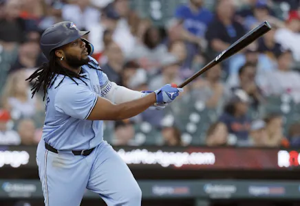 Vladimir Guerrero Jr. of the Toronto Blue Jays hits a ball to right field against the Detroit Tigers, and we offer our top MLB player props and expert picks based on the best MLB odds.
