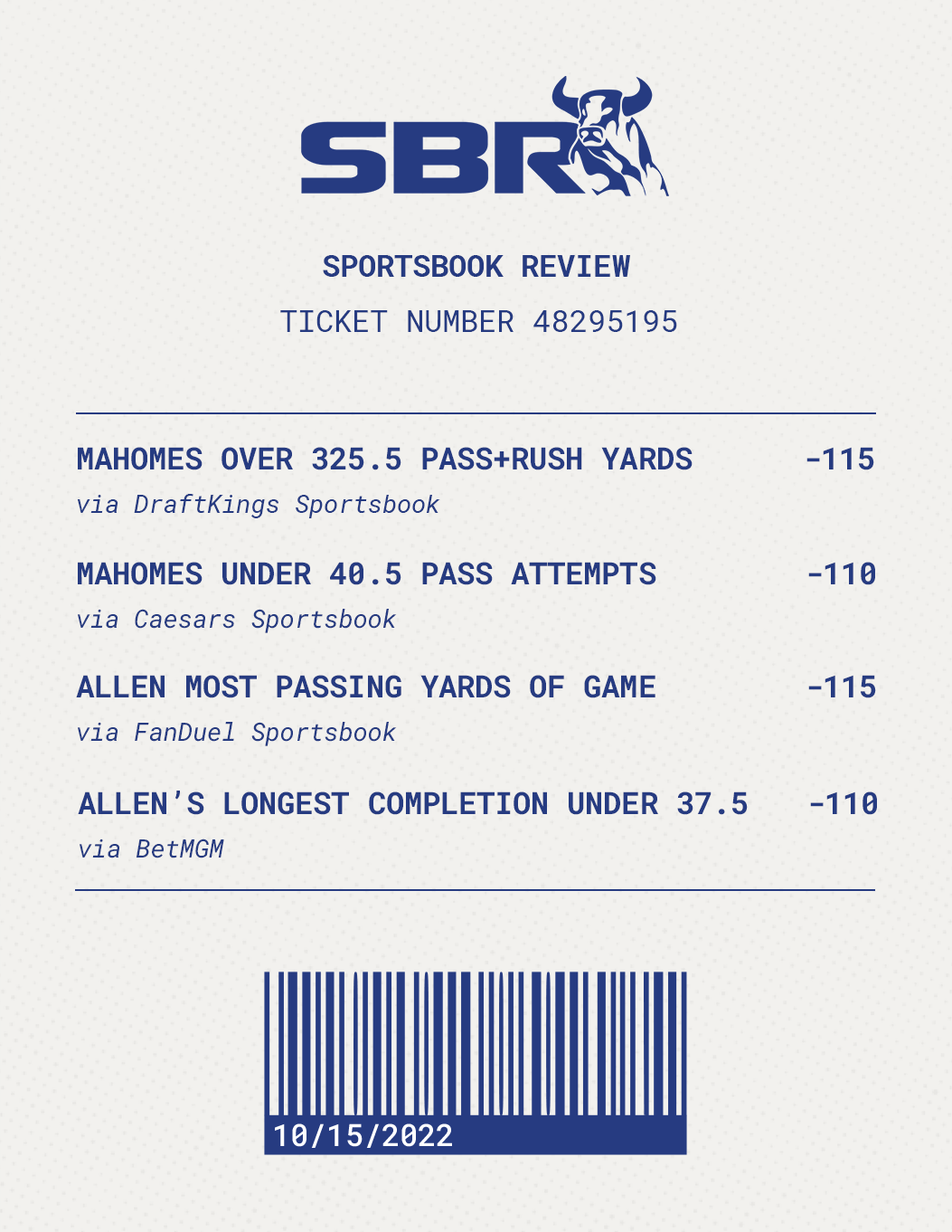 Sbr Betting TicketFour Picks