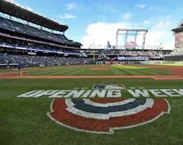 A general view of the MLB Opening Week field logo as we look at the best MLB Opening Day betting promos and odds boosts