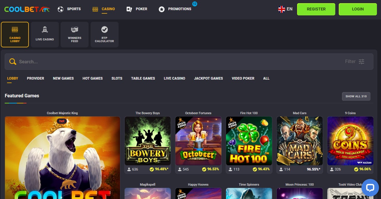 Coolbet Casino home page