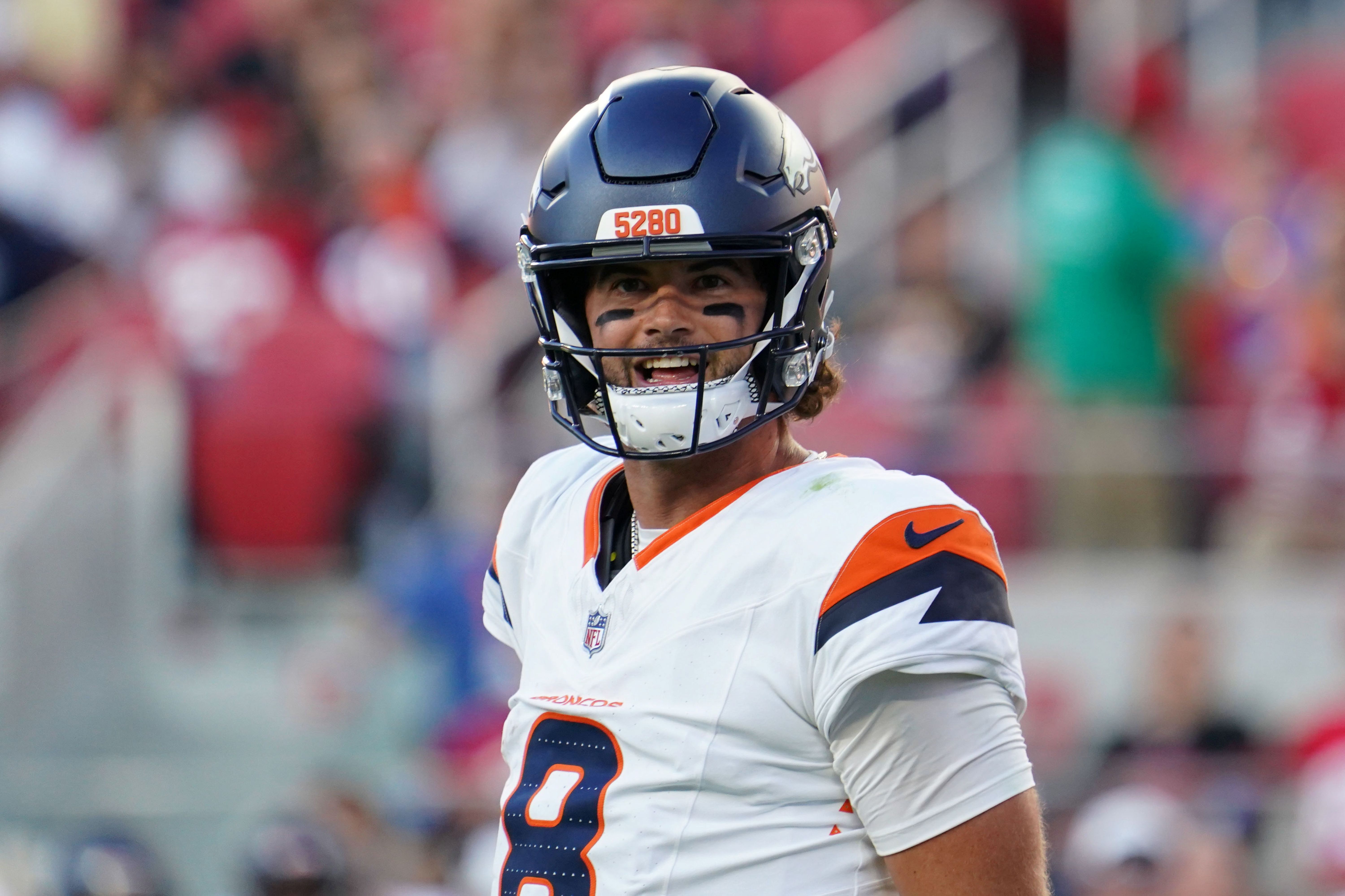 Denver Broncos quarterback Jarrett Stidham smiles as we look at how backup QBs have fared in the conference championships and Super Bowl