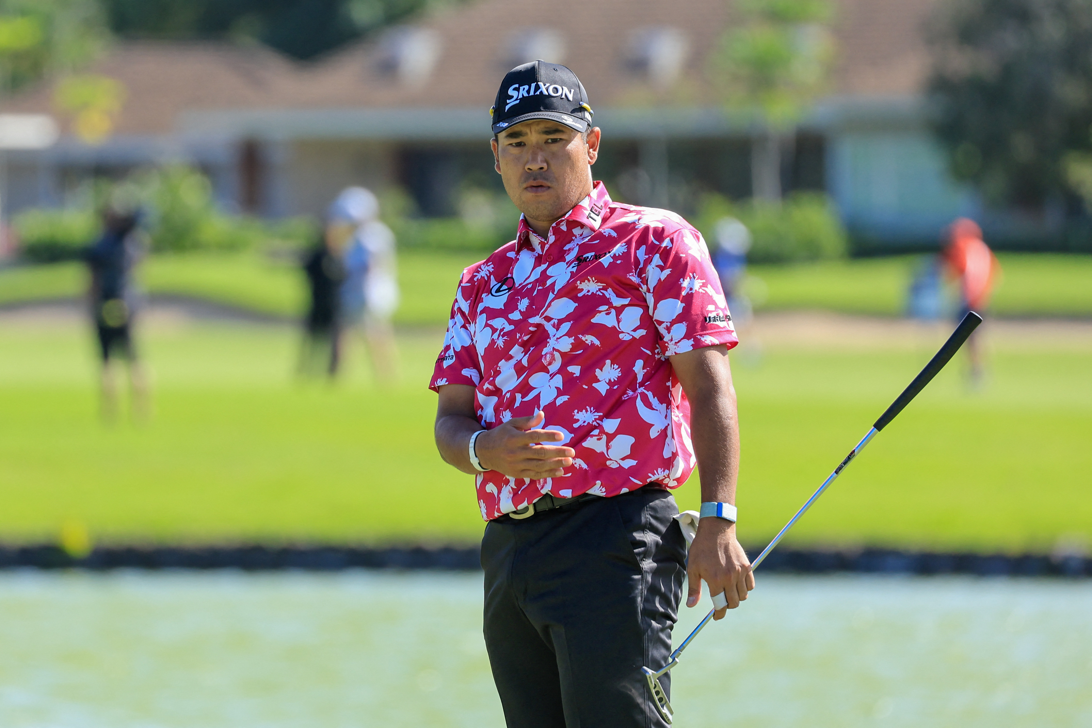 Hideki Matsuyama, of Japan, reacts to his putt as we offer our Farmers Insurance Open Cheat Sheet