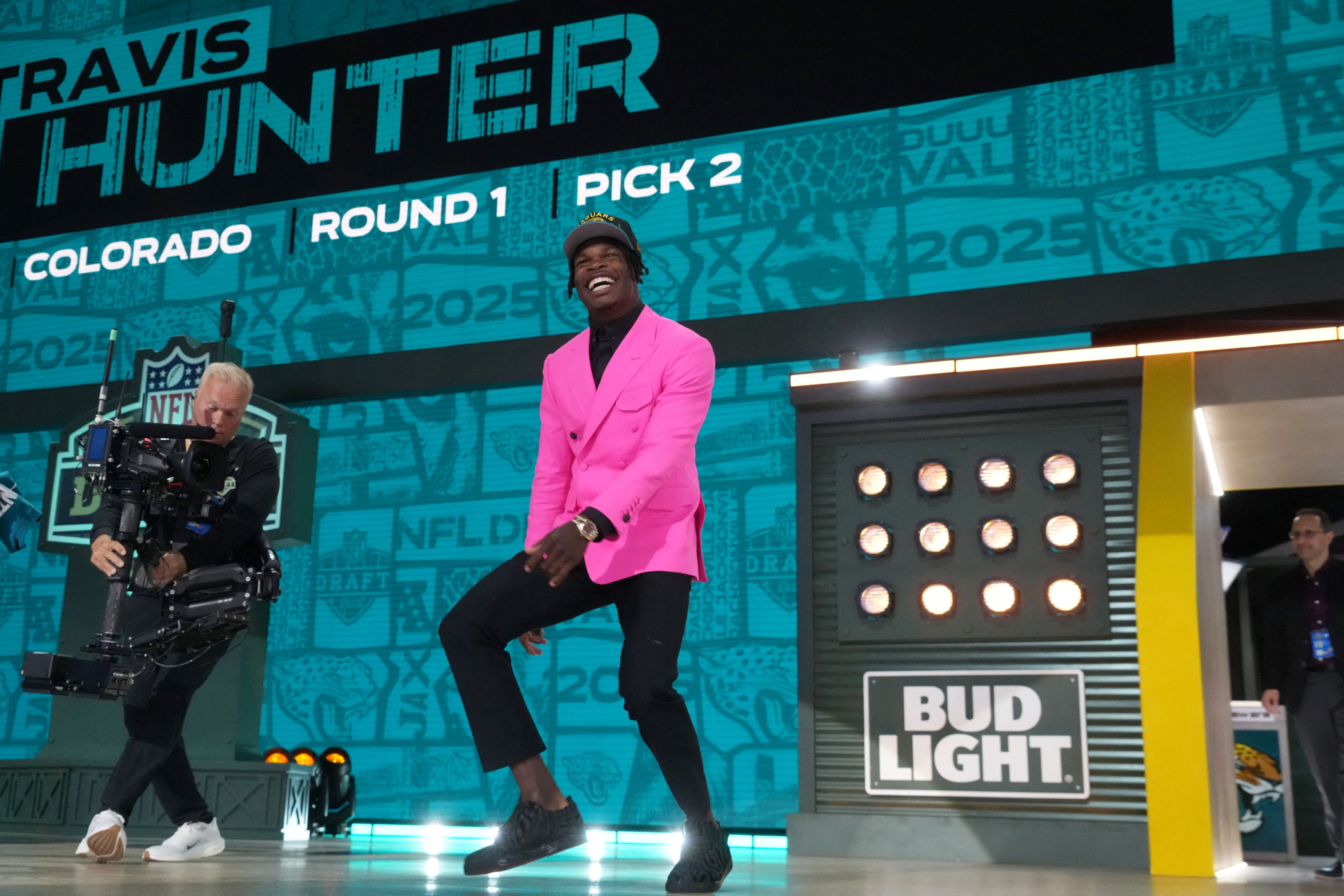 Colorado Buffaloes wide receiver Travis Hunter is selected by the Jacksonville Jaguars as the number two pick in the first round of the 2025 NFL Draft at Lambeau Field.