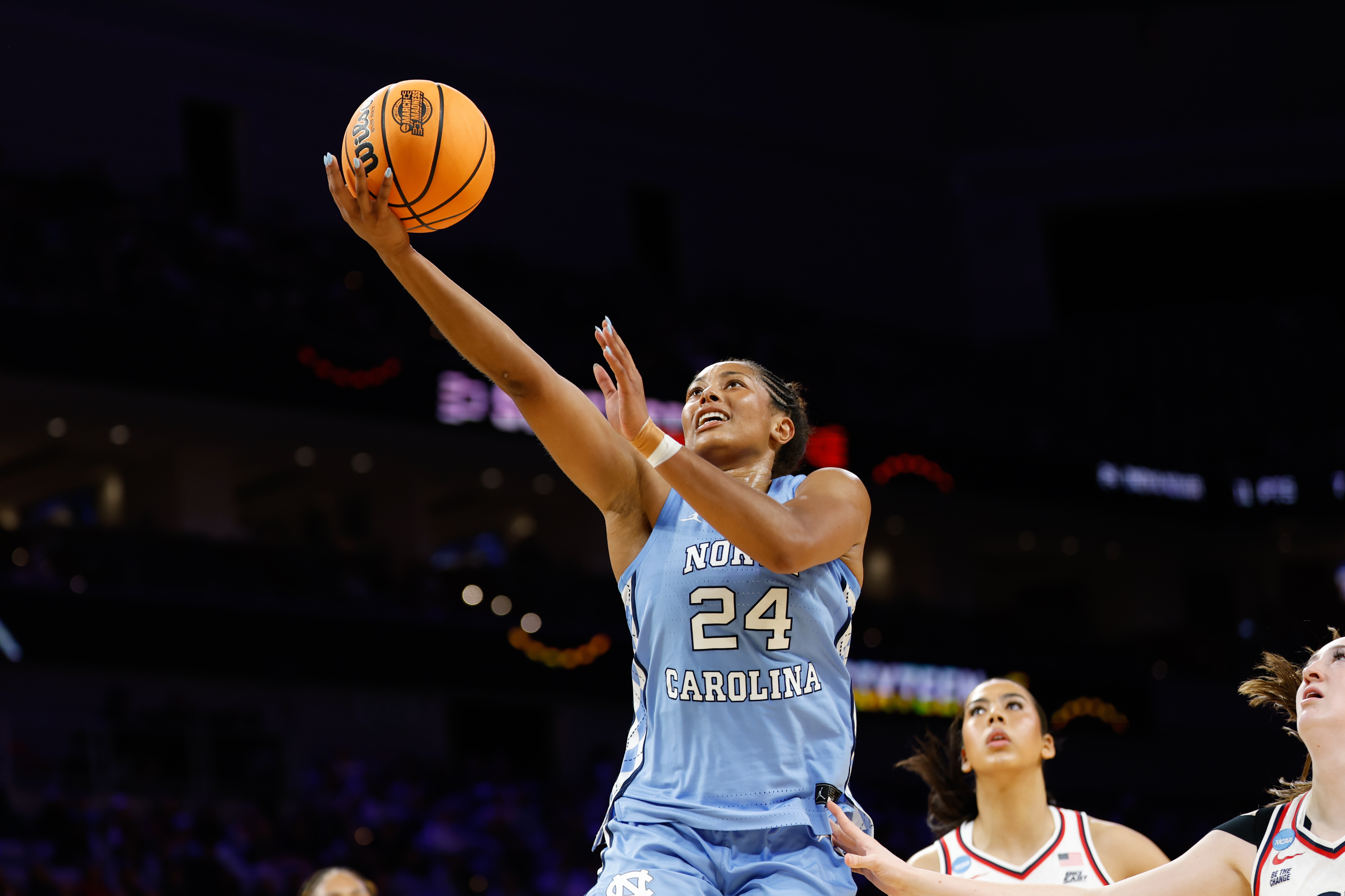 North Carolina Tar Heels guard Indya Nivar scores a layup as we look at the North Carolina sports betting financials for March 2026.