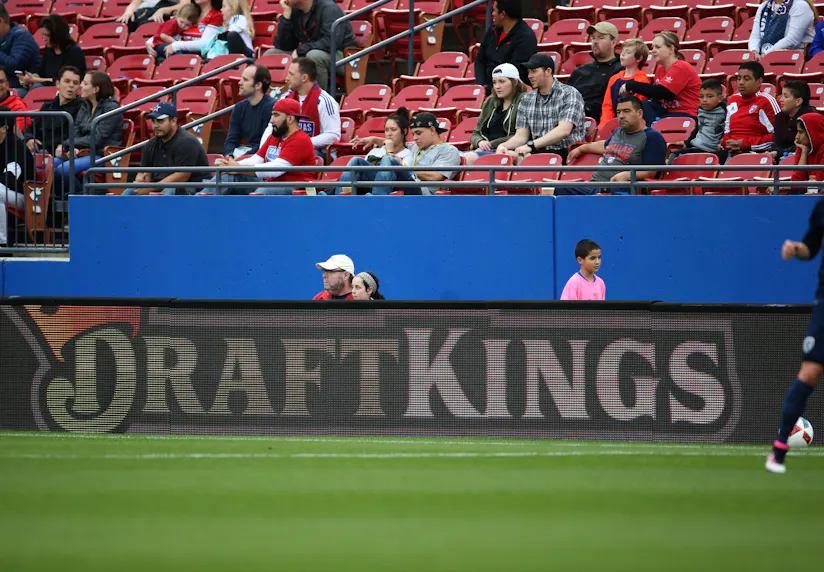 A general view of the DraftKings sign board as we look at the expected downgrade in its revenue estimates.