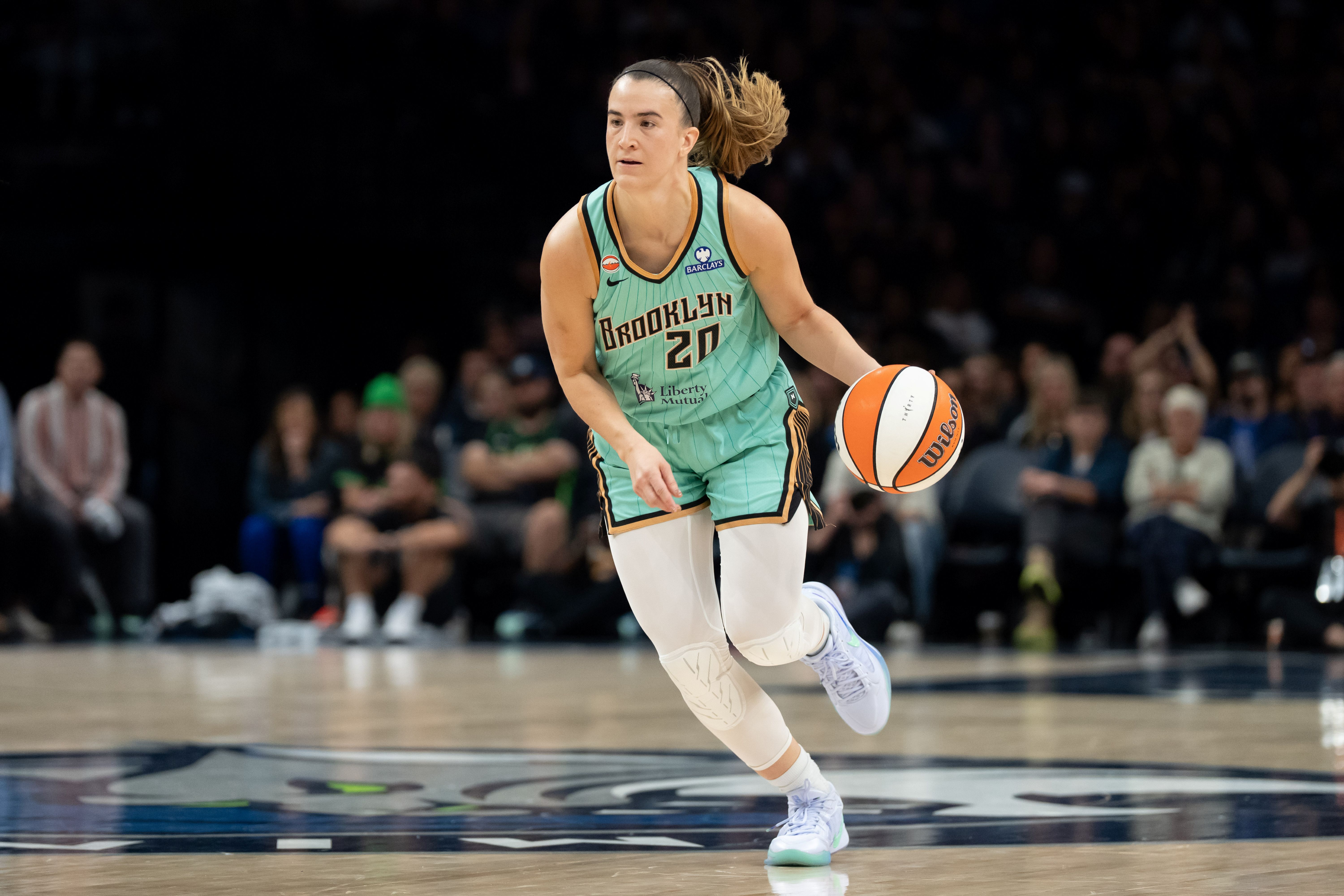 New York Liberty guard Sabrina Ionescu dribbles as we make our best Lynx vs. Liberty prediction for Game 2