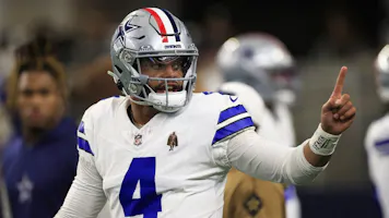 Dak Prescott #4 of the Dallas Cowboys warms up as we look at the updated 2023 NFL MVP odds.