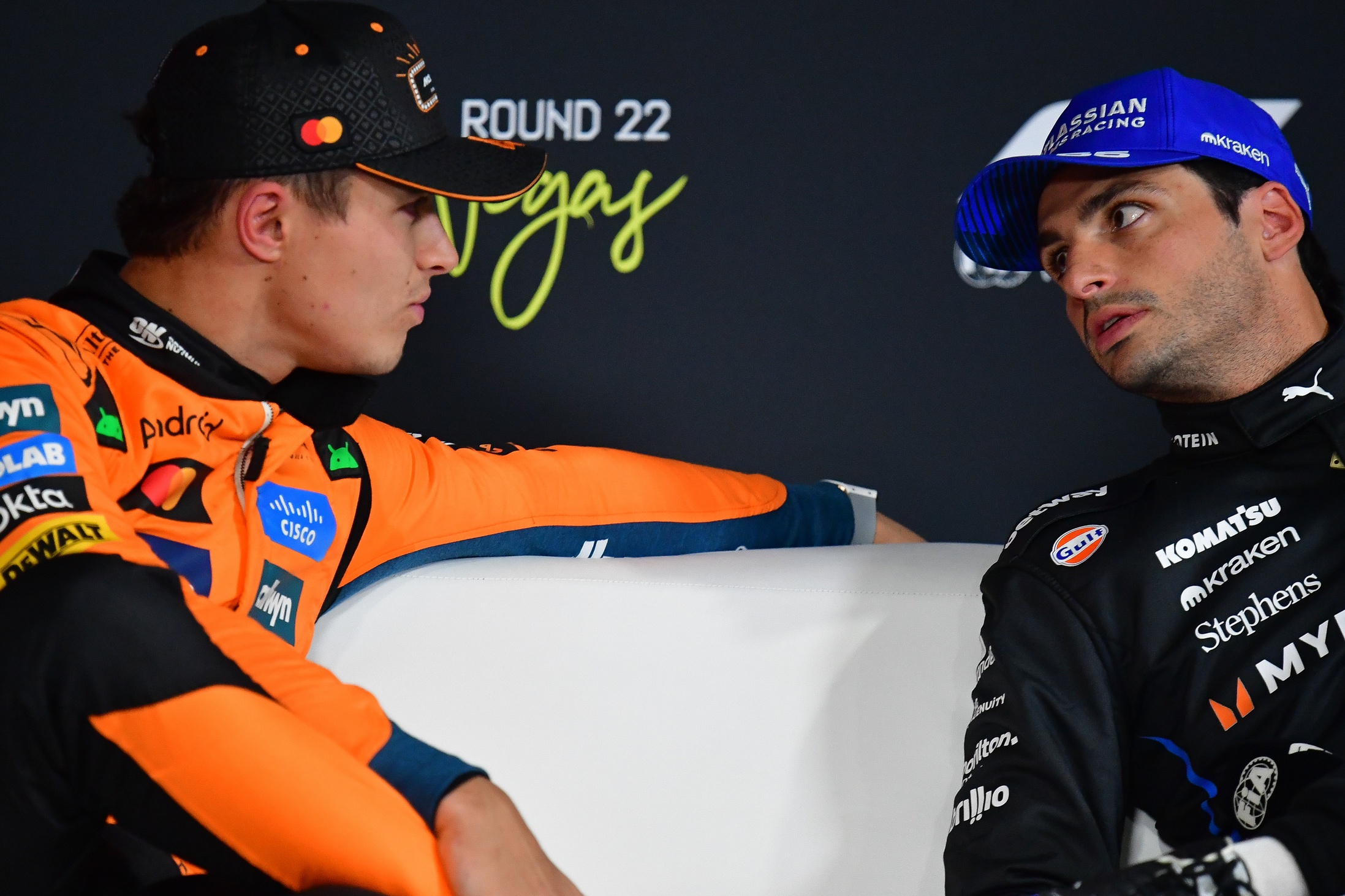 Lando Norris and Max Verstappen chatting at the Las Vegas Grand Prix as we offer the Las Vegas Grand Prix best bets and odds.