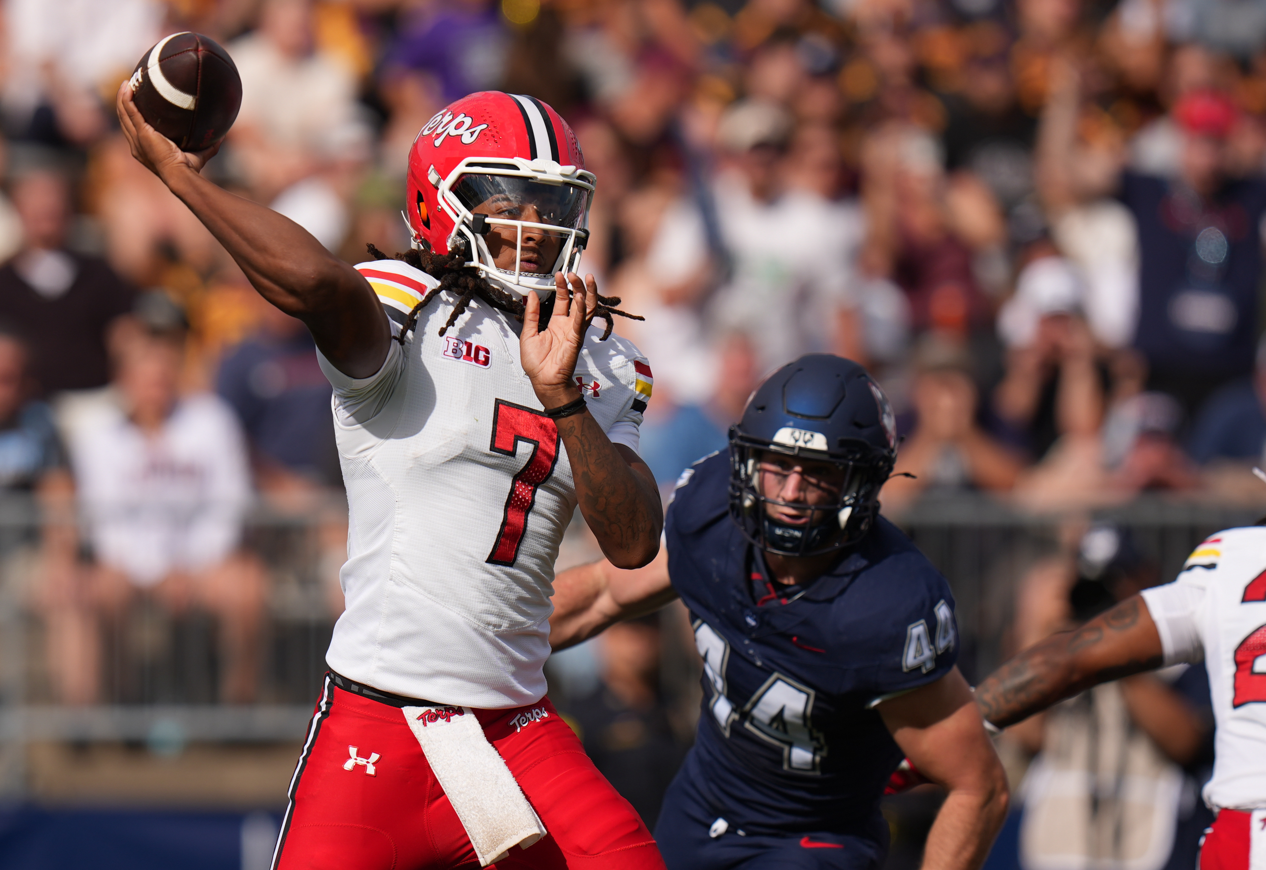 Pictured: Maryland quarterback Malik Washington as we break down our College Football Best Bets for Week 3. Photo by David Butler II-Imagn Images. 
