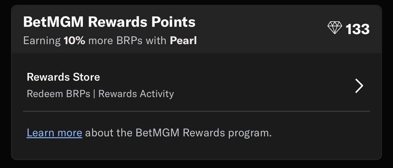 Pictured: Rewards points, seen here in the BetMGM app, can be converted into bonus bets.