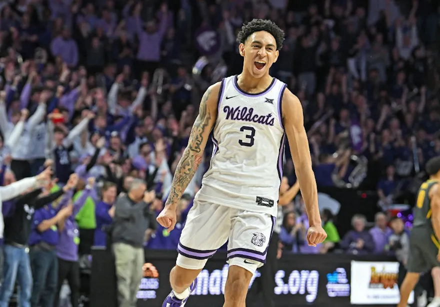 Dorian Finister #3 of the Kansas State Wildcats celebrates as we look at our best Kansas vs. Kansas State prediction
