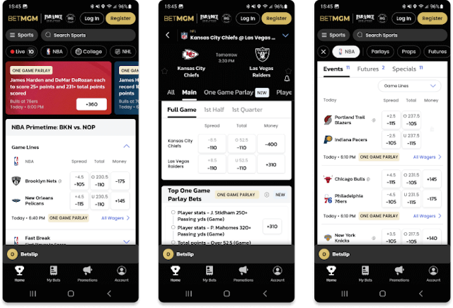 Screenshot of BetMGM Sportsbook mobile app for Android devices. 