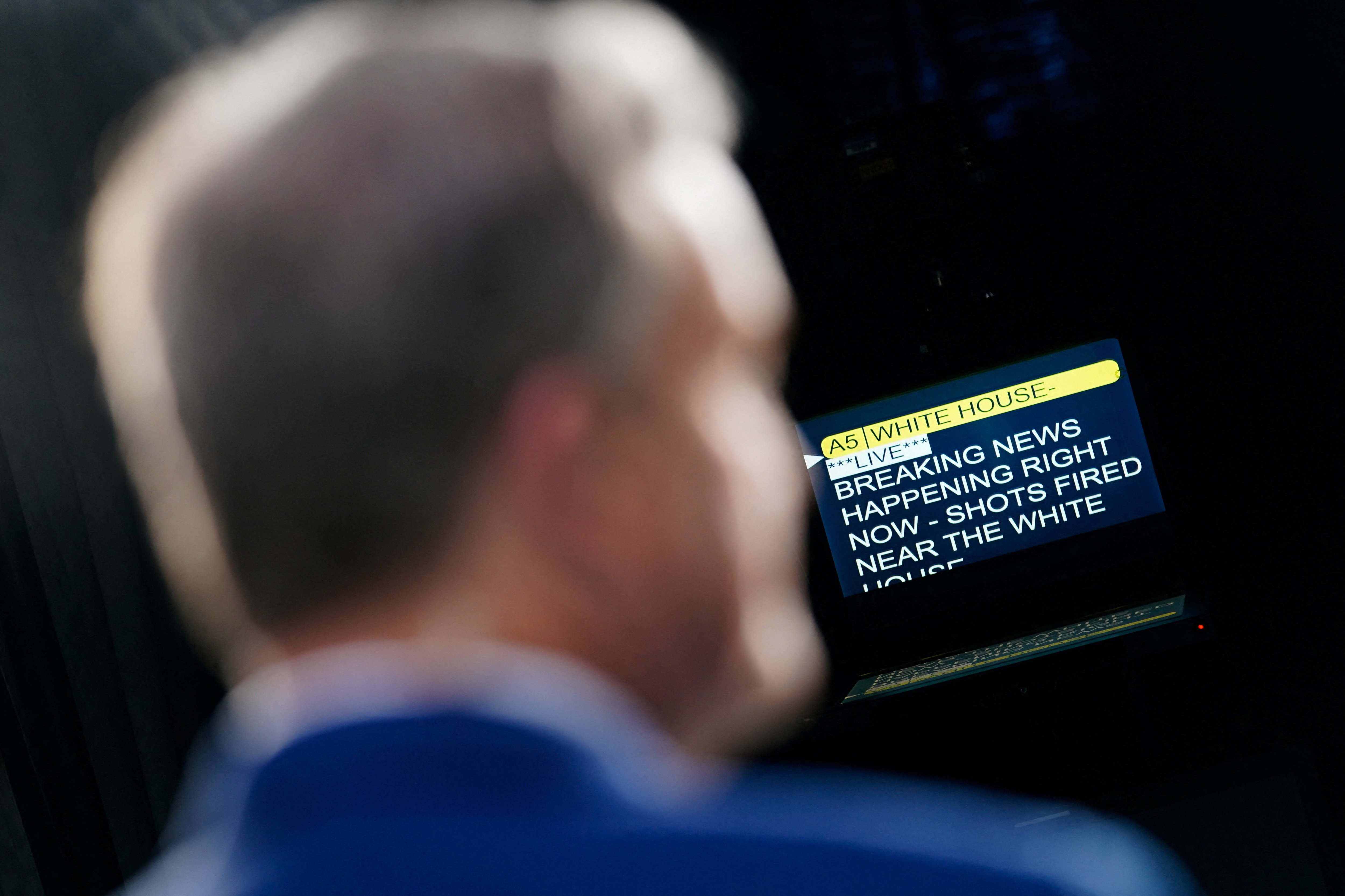 A reporter stands in front of a teleprompter in the press area on the North Lawn of the White House as we look at the teleprompter operator winning prediction market bets on Trump. 