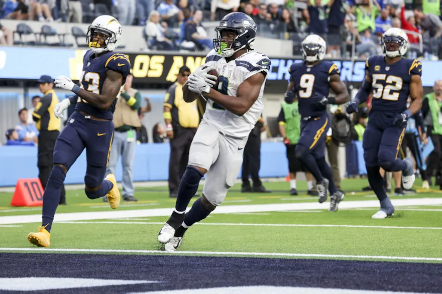 Kenneth Walker III of the Seattle Seahawks scores a touchdown as we look at the NFL Offensive Rookie of the Year odds