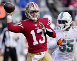 Brock Purdy of the San Francisco 49ers attempts a pass during the second quarter against the Miami Dolphins at Levi's Stadium on December 04, 2022. Photo by Thearon W. Henderson Getty Images via AFP.