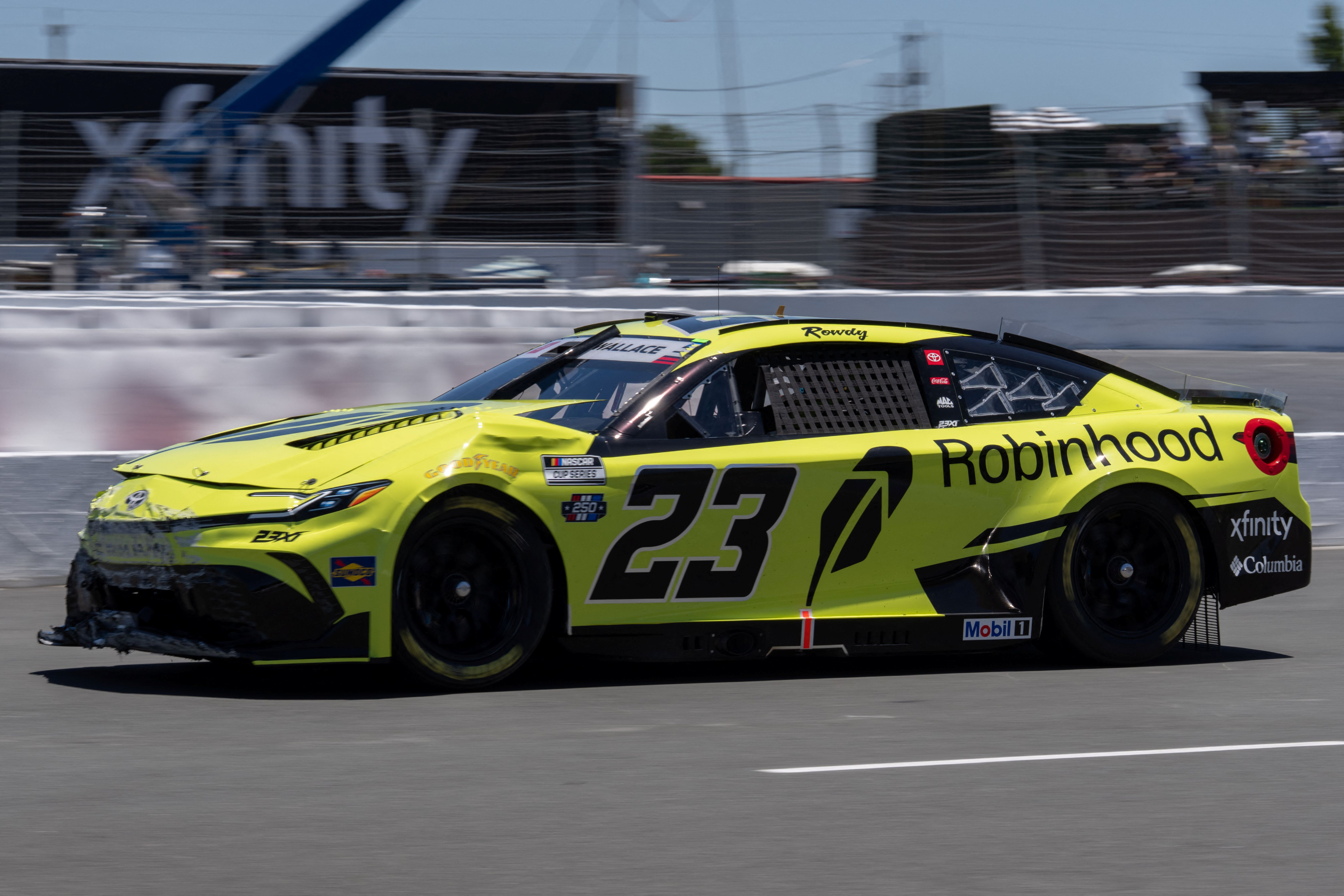 23XI Racing driver Bubba Wallace (23) pits as we break down our NASCAR predictions at Atlanta.