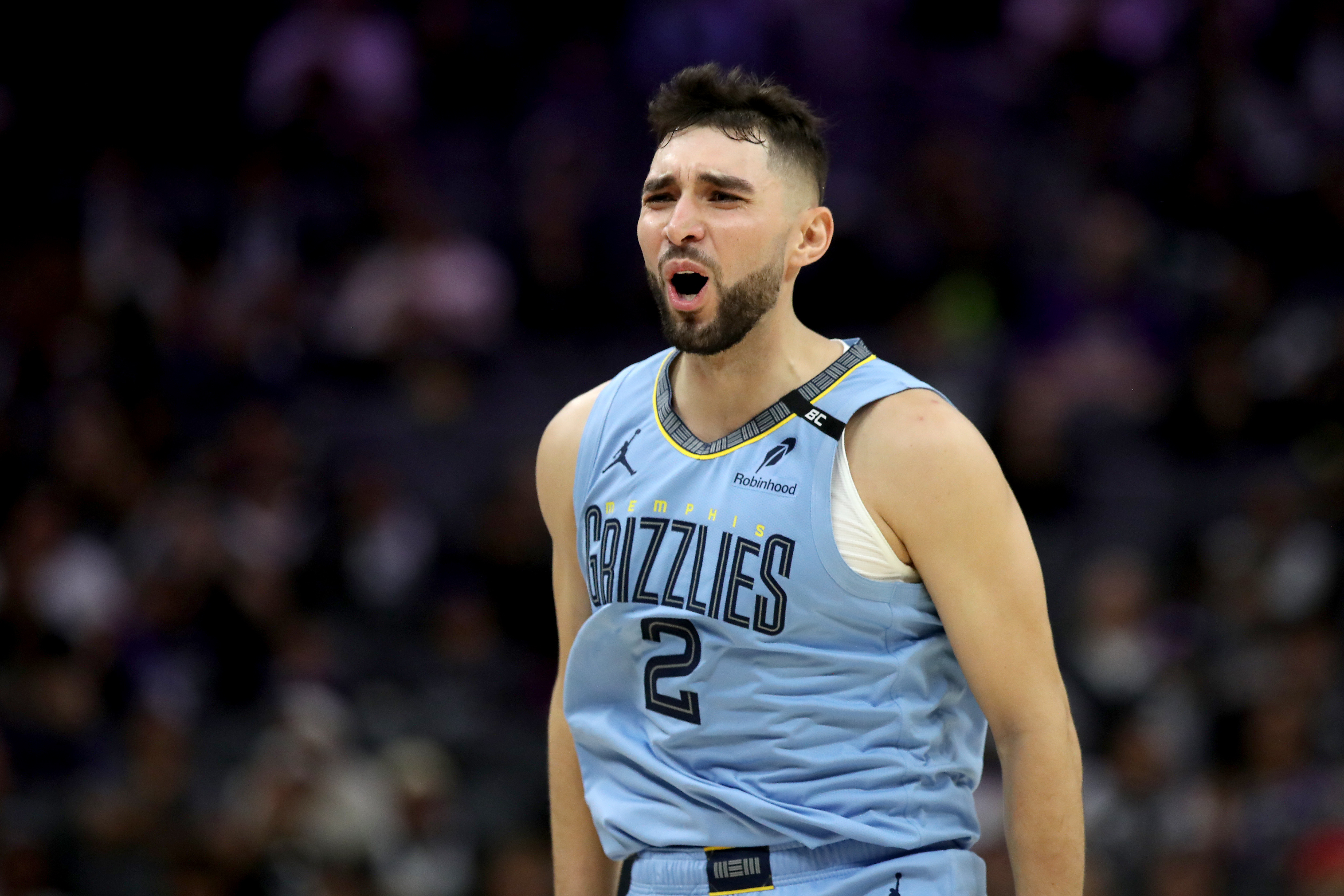 Memphis Grizzlies guard Ty Jerome (2) reacts as we break down our NBA best bets today.