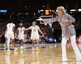 Head coach Kim Mulkey of the LSU Lady Tigers as we look at our LSU vs. Virginia Tech predictions
