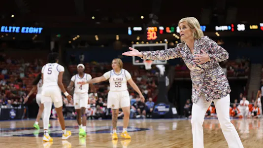 Head coach Kim Mulkey of the LSU Lady Tigers as we look at our LSU vs. Virginia Tech predictions