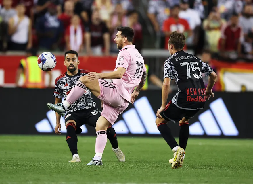 Inter Miami forward Lionel Messi in action against the New York Red Bulls, and we offer new U.S. bettors our exclusive DraftKings promo code for Inter Miami vs. Nashville.