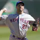 Max Scherzer of the New York Mets pitches against the Oakland Athletics in the bottom of the first inning.