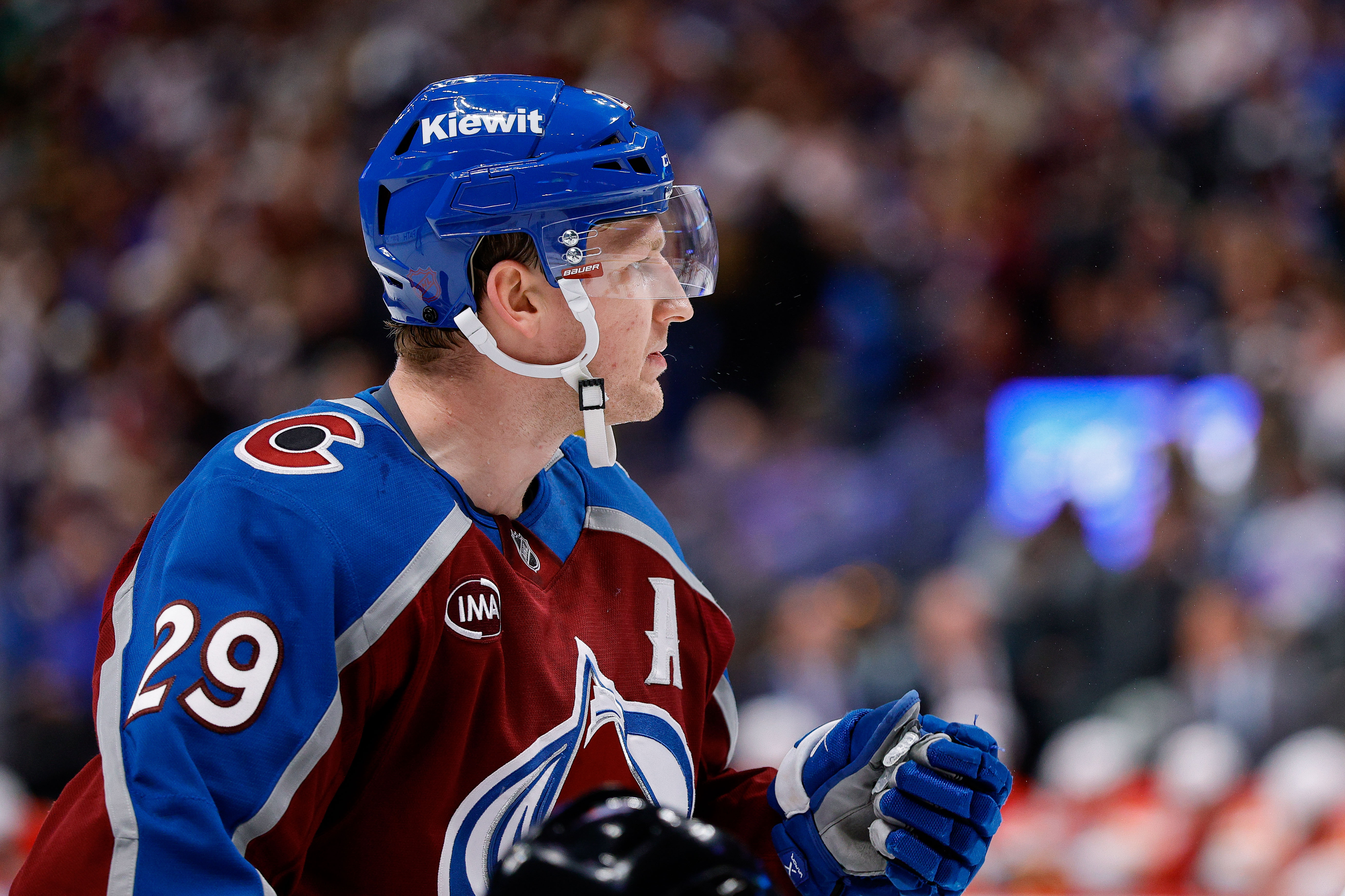 Colorado Avalanche center Nathan MacKinnon (29) looks on as we provide our Conn Smythe predictions.